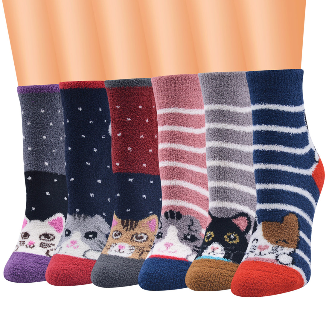 Women's Cartoon Style Cat Polyester Coral Fleece Crew Socks display picture 2