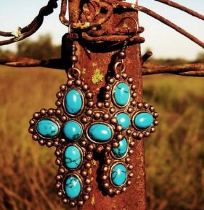 Style Simple Traverser Alliage Incruster Turquoise Femmes Boucles D'oreilles display picture 1