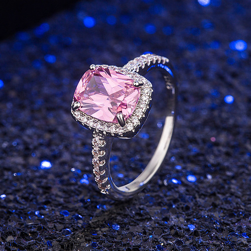 European and American classic retro ring female Amazon square diamond zircon ring simple women's square multi-color ring
