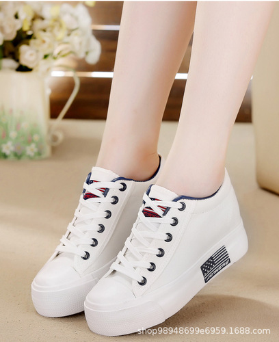 Spring and autumn new low-cut canvas shoes for women, Korean style student thick-soled platform shoes with increased height and versatile white shoes 6029