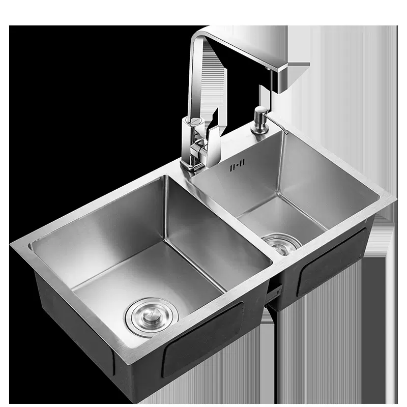 广东厨房拉丝黑金刚水槽双槽家用洗菜盆304不锈钢洗碗槽池洗菜池