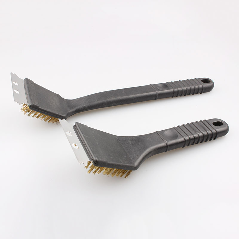 Fábrica directa barbacoa parrilla cepillo de limpieza mango redondo cepillo de alambre de cobre herramienta de barbacoa cepillo de alambre de acero 8 pulgadas 12 pulgadas barbacoa cepillo