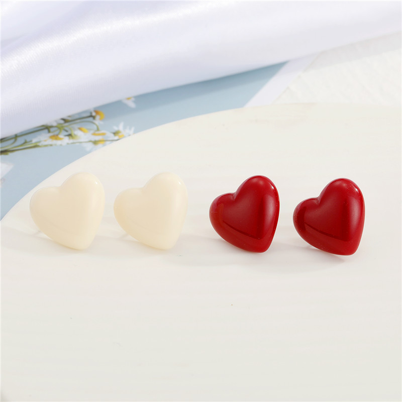 925 Silver Needle  Heart Resin Earrings display picture 1