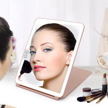新款創意超薄LED翻蓋化妝鏡充電便攜方形帶燈鏡子 台式美妝發光鏡