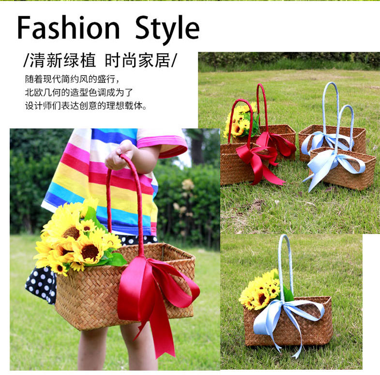 柳编田园防水手提草编花篮藤编编织多肉花盆家居装饰金色花篮花器