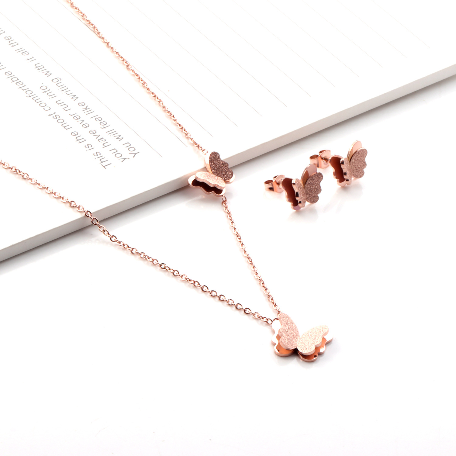 Fashion Butterfly Stainless Steel Plating Earrings Necklace