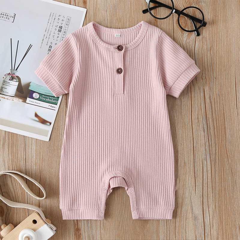 Baby One-piece Solid Color Fashion Summer Short-sleeved Baby Romper display picture 8