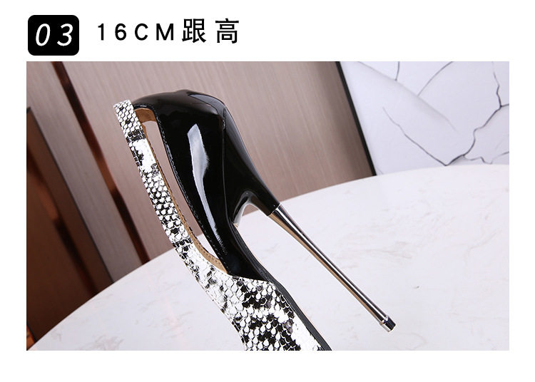 Giày cao gót nữ mũi nhọn gót kim loại họa tiết rắn phối màu, cỡ lớn, gót siêu cao — Màu trắng, Màu xanh lá, Màu đỏ chi tiết 6