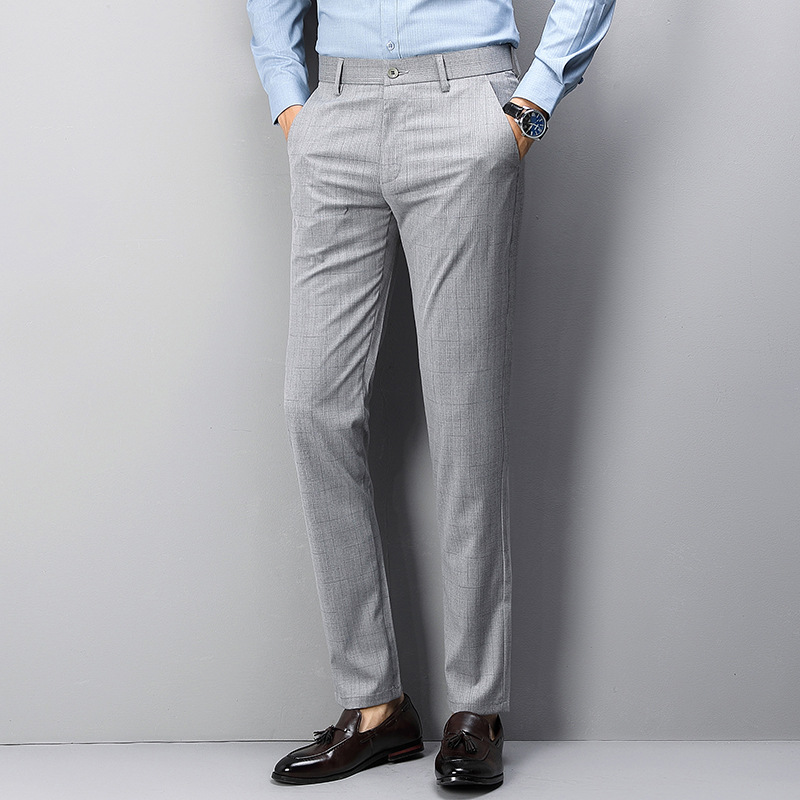 2020夏季薄款小脚直筒条纹休闲裤男弹力免烫商务正装西裤青年男裤|ms