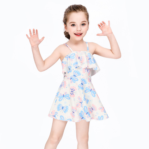 New children's swimsuit skirt style girl's one-piece swimsuit small fresh butterfly baby girl split suspender hot spring swimsuit