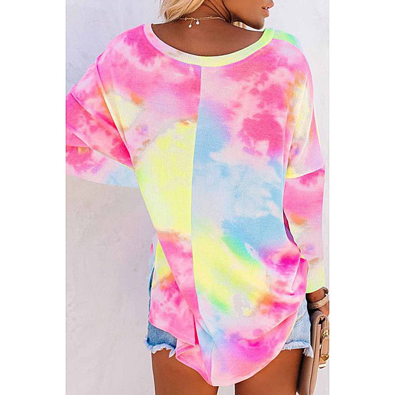 tie-dye printing V-neck long-sleeved loose sweatershirt  NSZH18610