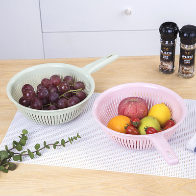 圆形镂空洗菜篮子带手柄塑料水果盆淘米筛厨房蔬菜收纳沥水篮