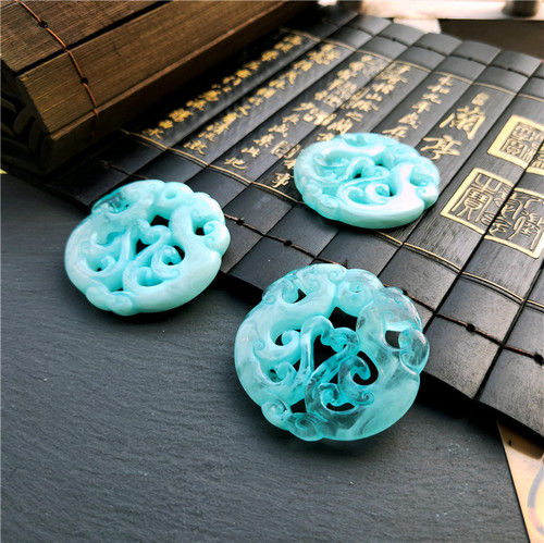 Imitation jade resin hollow carving double phoenix and harmonious pendant DIY jade pendant Hanfu accessories waist pendant tassel material