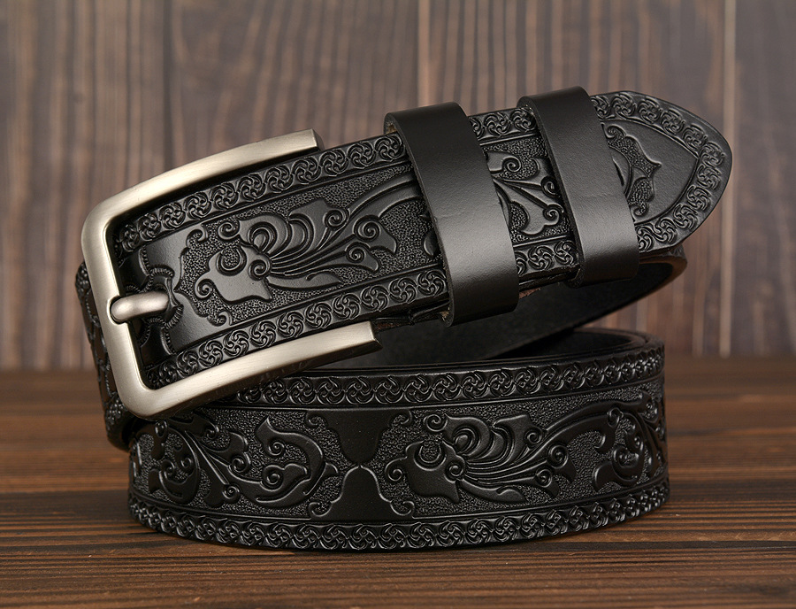 Cintura da uomo in pelle di vacchetta intagliata personalizzata con fibbia ad ago di nuova moda_voghion.com