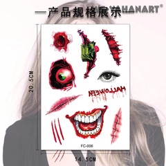 Funny Halloween Tattoo Face Sticker Colorful 3D Face Horror Mouth Scar Waterproof Tattoo Sticker