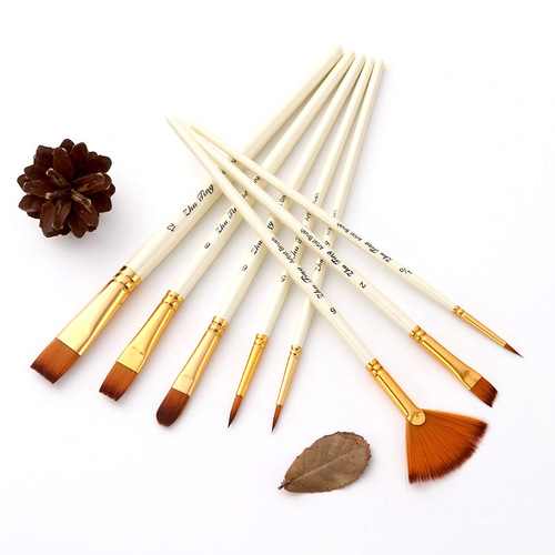 Art painting supplies 10-piece paint brush set, pearl white with fan-shaped nylon hair paint brush, oil paint brush set