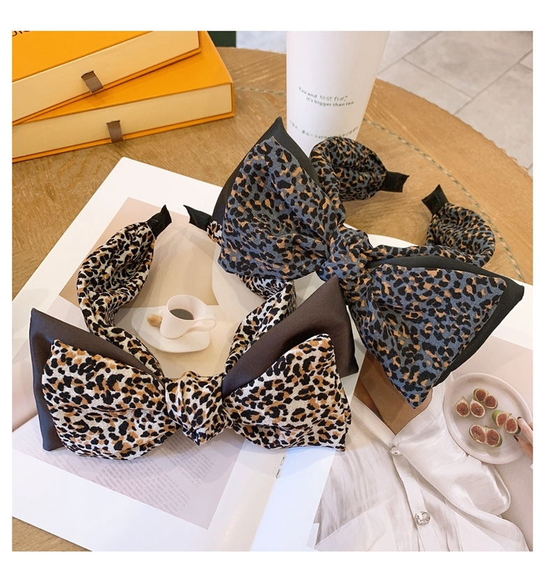 130g Weight Headwear Classification Festival Occasion Bow Knot Pattern Women'S Gender Retro Style Coffee, White, Blue, Black Color Leopard Print Big Bow Wide Headband 2