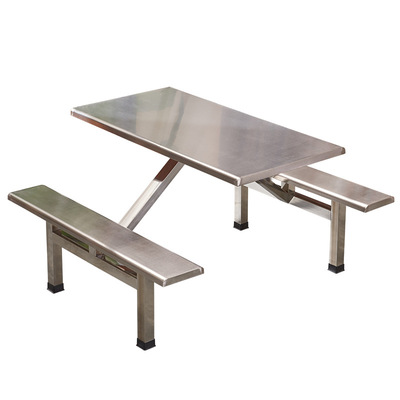 不锈钢连体餐桌椅组合工厂食堂员工学校学生饭堂歺台椅整套四人位|ms