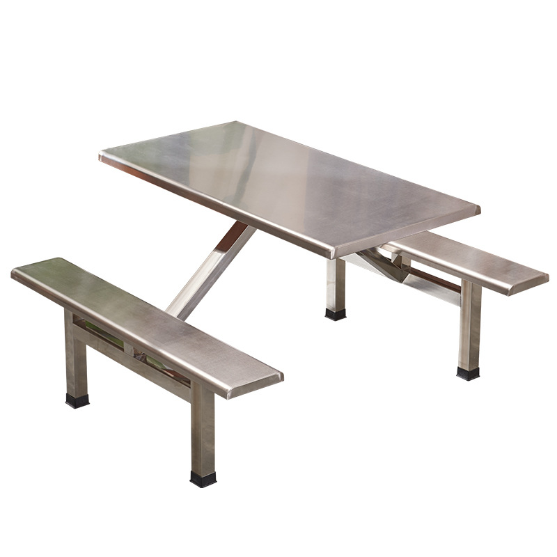 不锈钢连体餐桌椅组合工厂食堂员工学校学生饭堂歺台椅整套四人位|ms