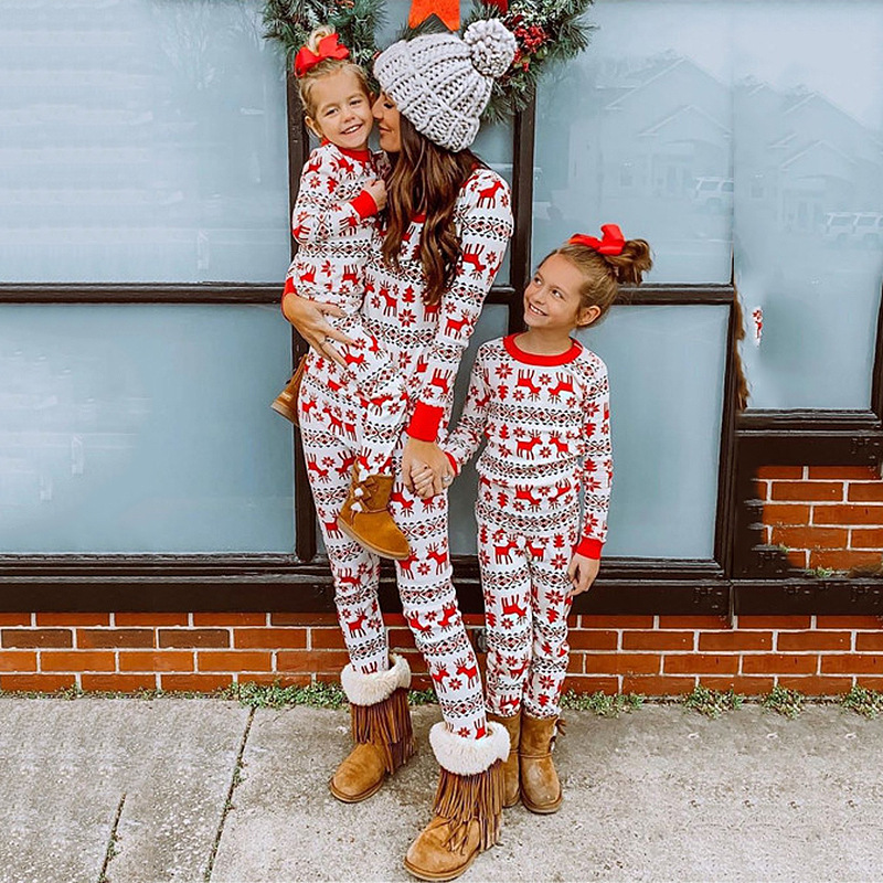 Conjunto de pijamas casuales con estampado de alces navideños para padres e hijos NSKX7785