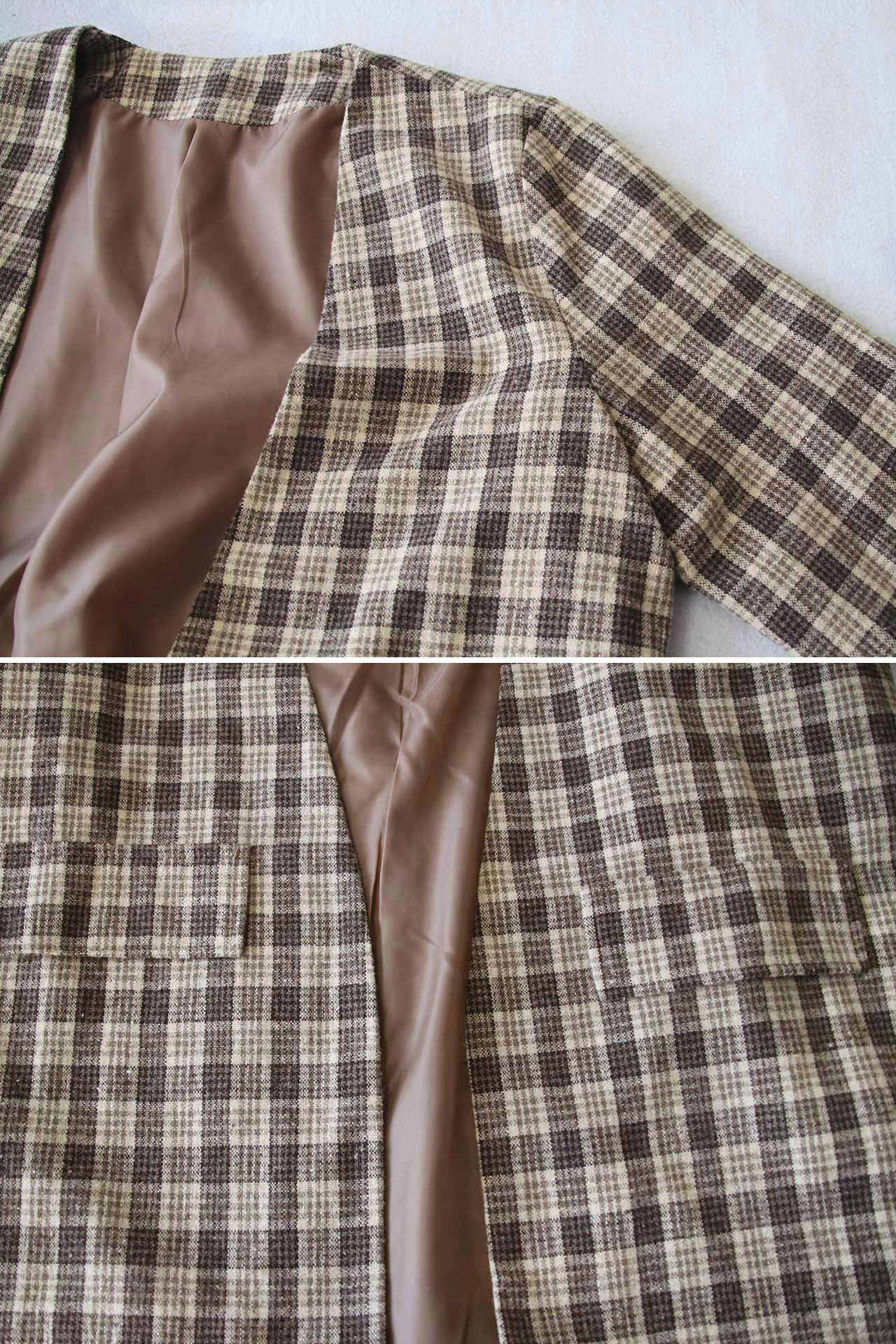 temperament plaid long suit jacket  NSLM28997