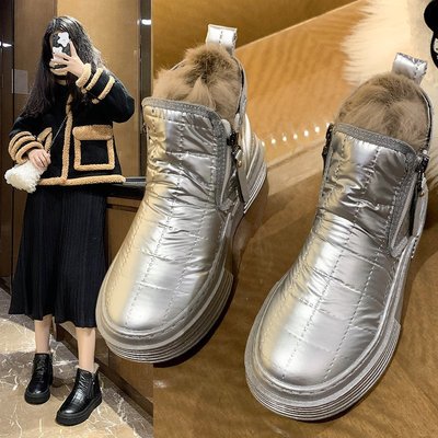 雪地靴女加絨加厚2020年韓版新款網紅壹腳蹬厚底學生短靴保暖棉鞋