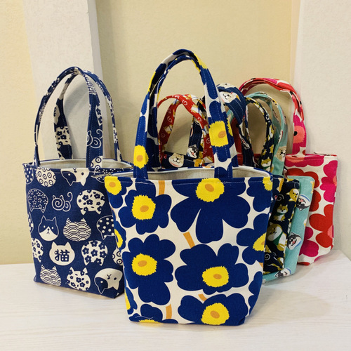 Cartoon Cute Dog Canvas Bag Coin Bag Plain Lunch Box Lunch Bag Casual Large Capacity Wrist Handbag Wholesale