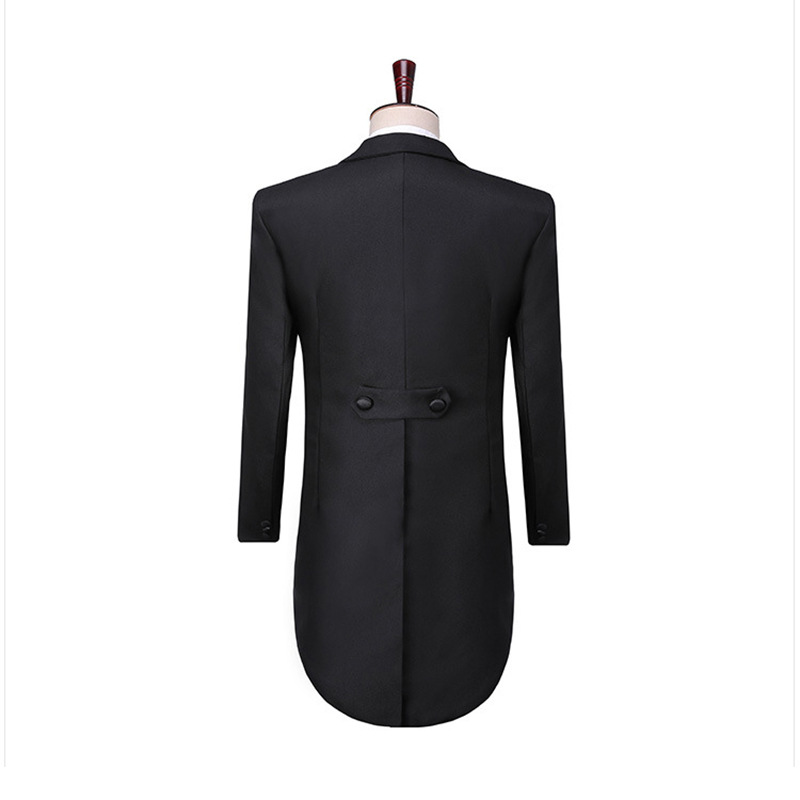 Juodas ilgas verslo laisvalaikio kostiumas Vyriškas kostiumas Vyriškas trijų dalių jaunikio kostiumas Geriausias vyriškas kostiumas_voghion.com