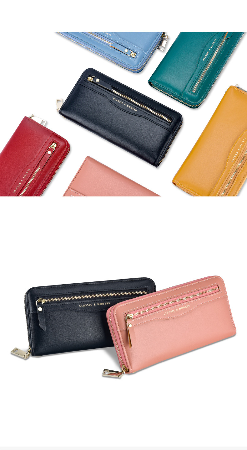 Women's Spring&summer Pu Leather Solid Color Fashion Square Zipper Long Wallet display picture 2