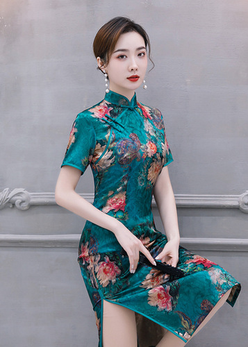 Chinese Dresses Qipao for women robe chinoise cheongsam Jacquard standing collar cheongsam dress long single layer cheongsam