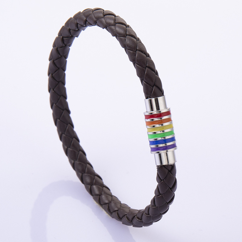 Hot sale European and American personality simple woven leather bracelet bracelet rainbow colorful fashion magnetic buckle jewelry foreign trade cross-border