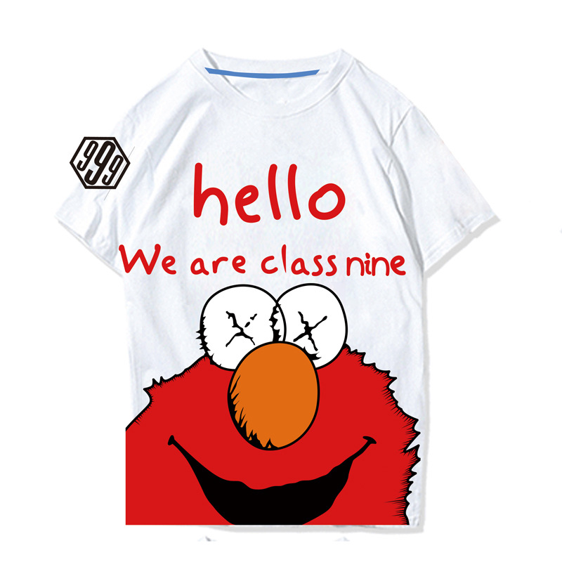 2020笑脸夏季印花短袖套头T恤人物图案纯棉印花圆领宽松型工作服