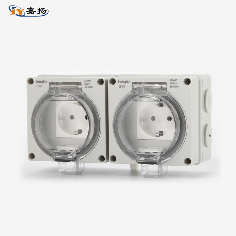 IP66 manufacturer supply Waterproof switch plug socket European standard German double joint 16A outdoor wall power strip wholesale