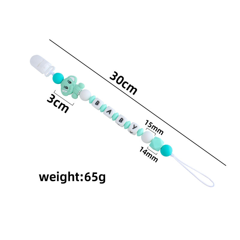 Nuevo clip de pico de pato de plástico elefante mordedor de silicona juguete molar carta de silicona mordedor bebé puede cambiar el nombre