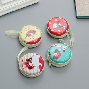 Round Tinplate Coin Purse, Creative Cartoon Children's Zipper Headphone Bag, Key Storage Cross-Border Wholesale
