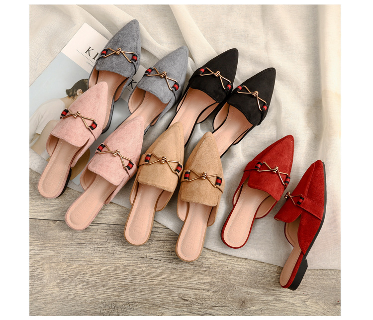 Semi-pantofole in metallo con punta a punta da donna Baotou capispalla piatto casual taglia grande 41-42 scarpe Muller consegna transfrontaliera_voghion.com