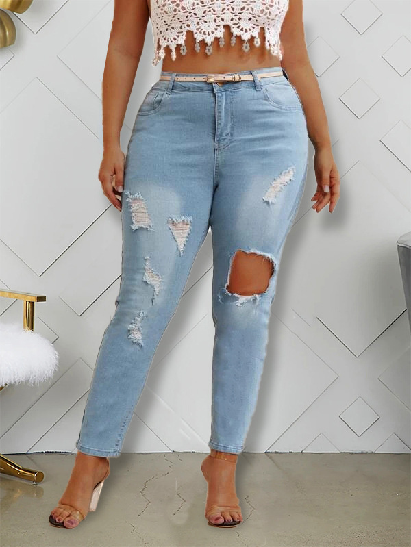 Slim holes jeans nihaostyles wholesale clothes NSWL91713