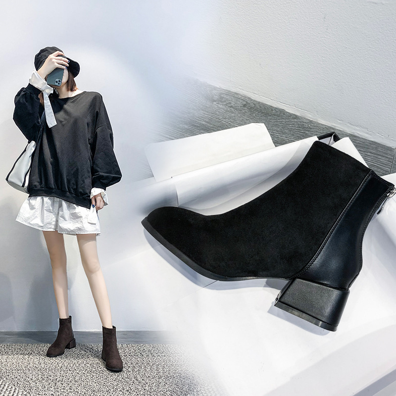 瘦瘦靴女2023秋冬新款英伦风网红靴切尔西百搭短靴粗跟大码时装靴