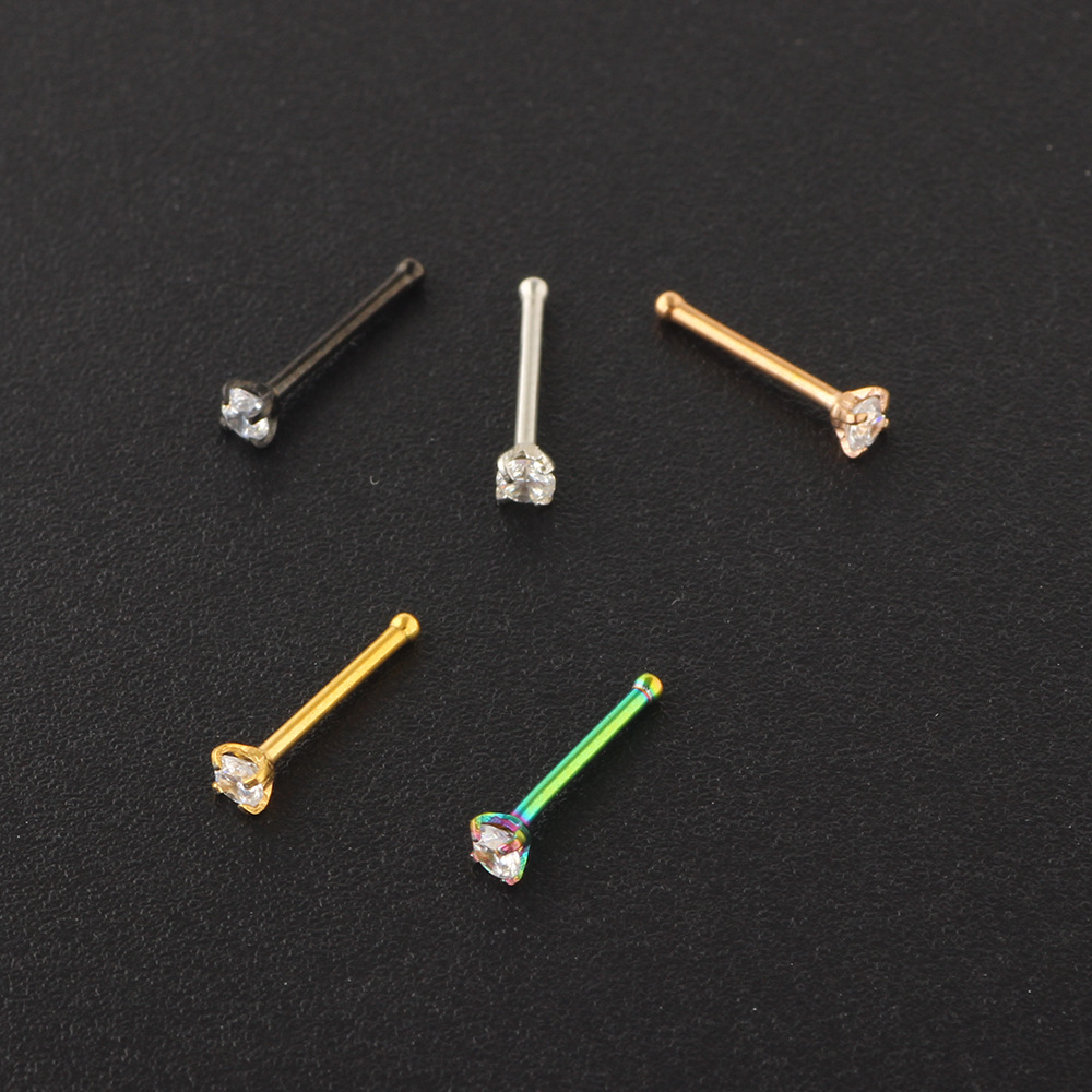 Rose Gold Nose Stud 18G Surgical Steel Straight/Curved Nose Pin for Women Earring Body Jewelry detail image 9