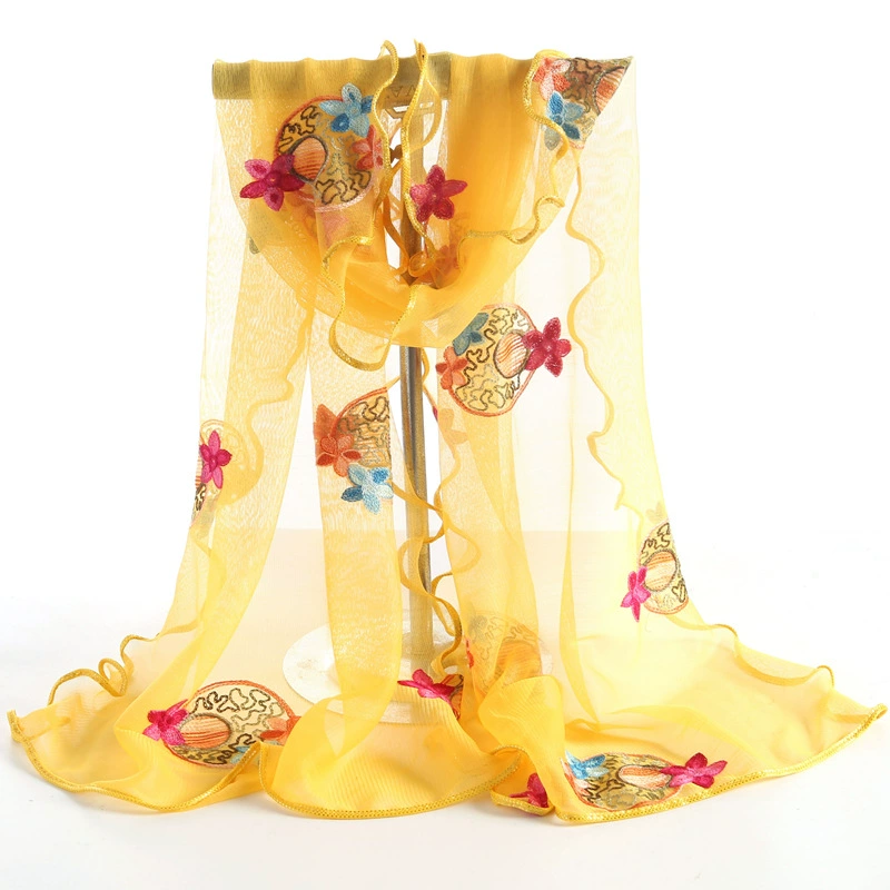 Demi-season long scarf, cloak, 2020, thin weaving, with embroidery, Korean style