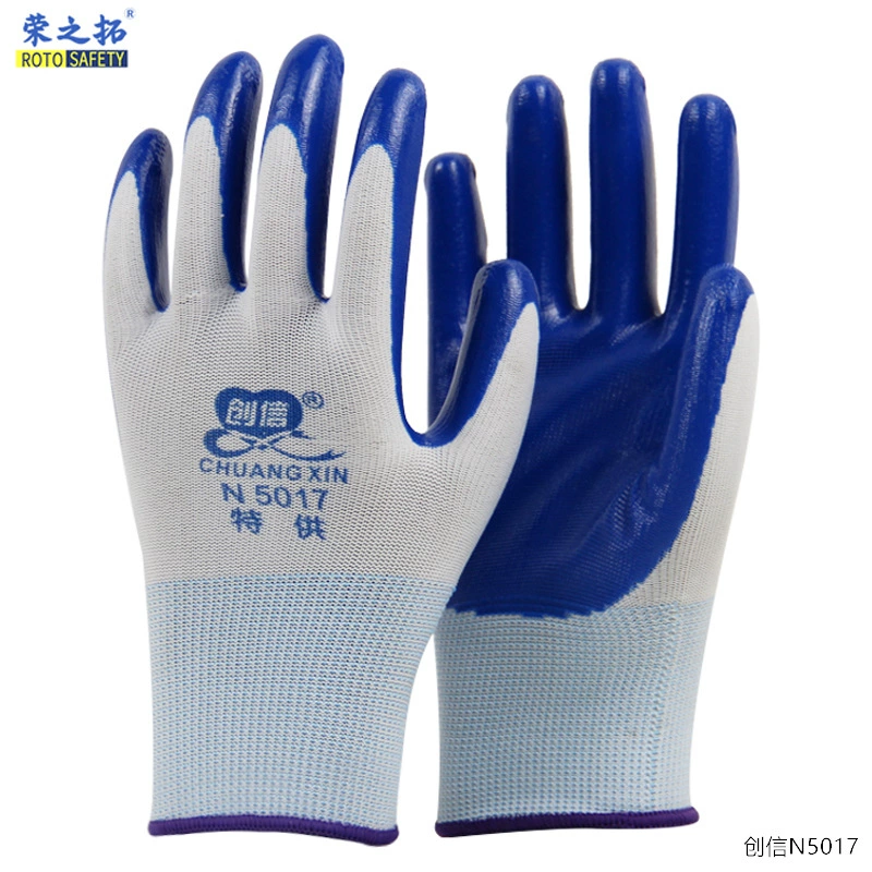 Chuangxin N5017 Нитриловые перчатки Нейлоновая Резина Пластиковые Рабочие Резиновые тонкие перчатки Нескользящие маслостойкие кислотостойкие и щелочные