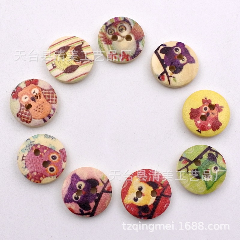 15mm pintado impreso botón madera decorativo impreso Bowl hebilla/Pan hebilla 100 un paquete