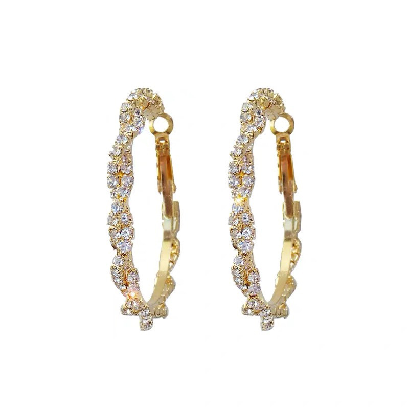 S925 Silver Needle Micro-inlaid Zircon Circle Earrings New Style Temperament Diamonds Chain-wrapped Big Earrings display picture 5