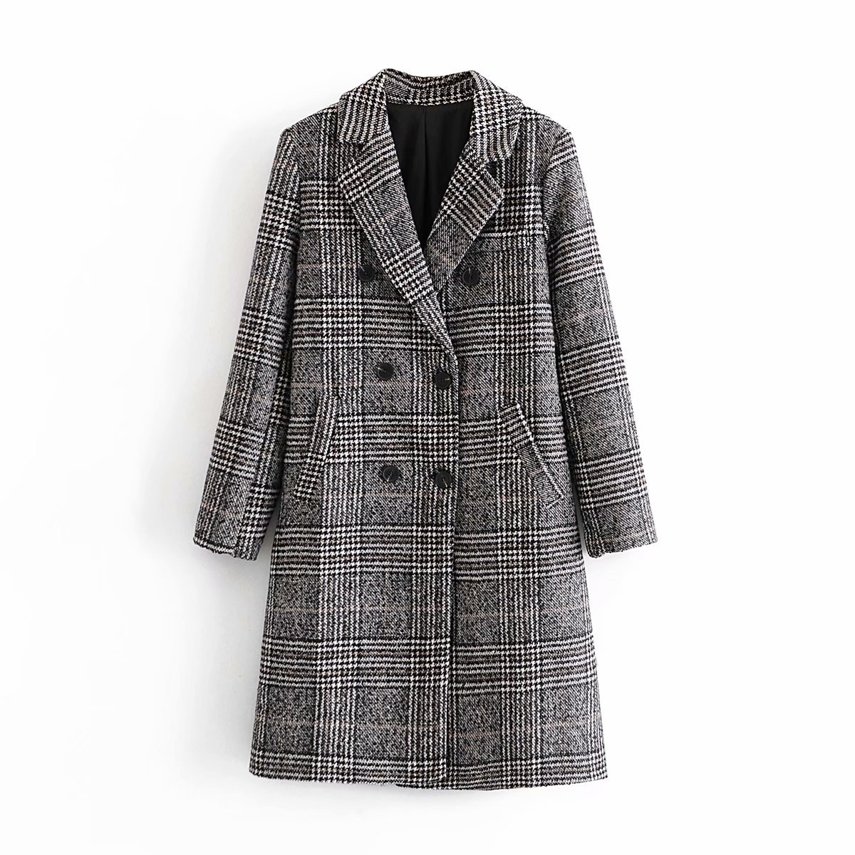 wholesale autumn houndstooth double-breasted women s woolen coat jacket  NSAM3546