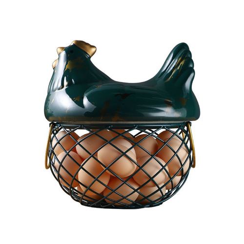 Creative Nordic household ceramic egg basket, fruit and vegetable miscellaneous basket, kitchen iron storage basket, hen decoration storage