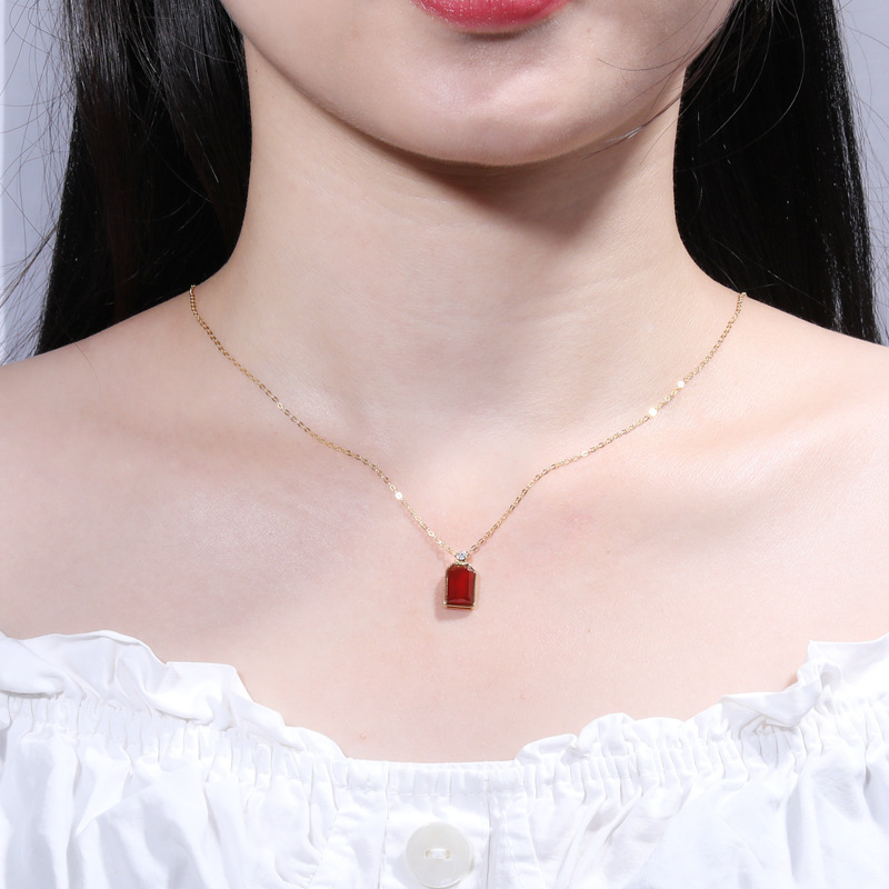 The New Chinese Style National Tide Safe And Sound Brand Necklace Female Pendant S925 Silver Personality A Two-wear Agate Necklace