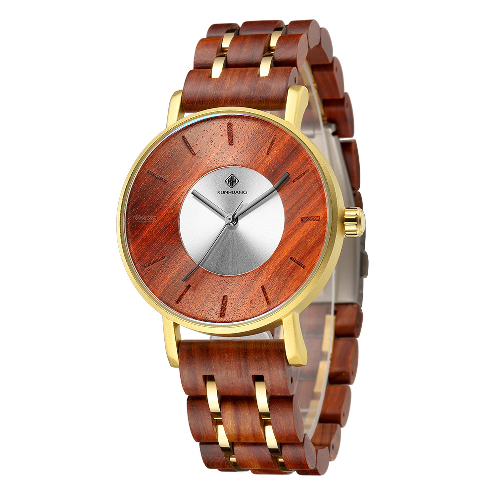 Kunhuang nuevo reloj de aleación de madera hombres moda curva superficie transfronteriza personalidad impermeable reloj de cuarzo Relojes