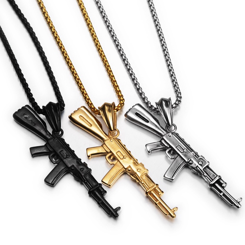 hiphop European and American nightclub hip-hop trend all-match submachine gun necklace men's and women's titanium steel jewelry 3153