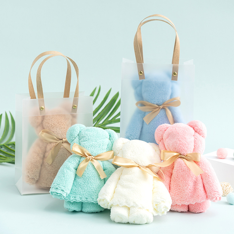 创意花边35*75 毛巾礼品小熊毛巾PVC手提袋高密珊瑚绒礼品INS风格|ru