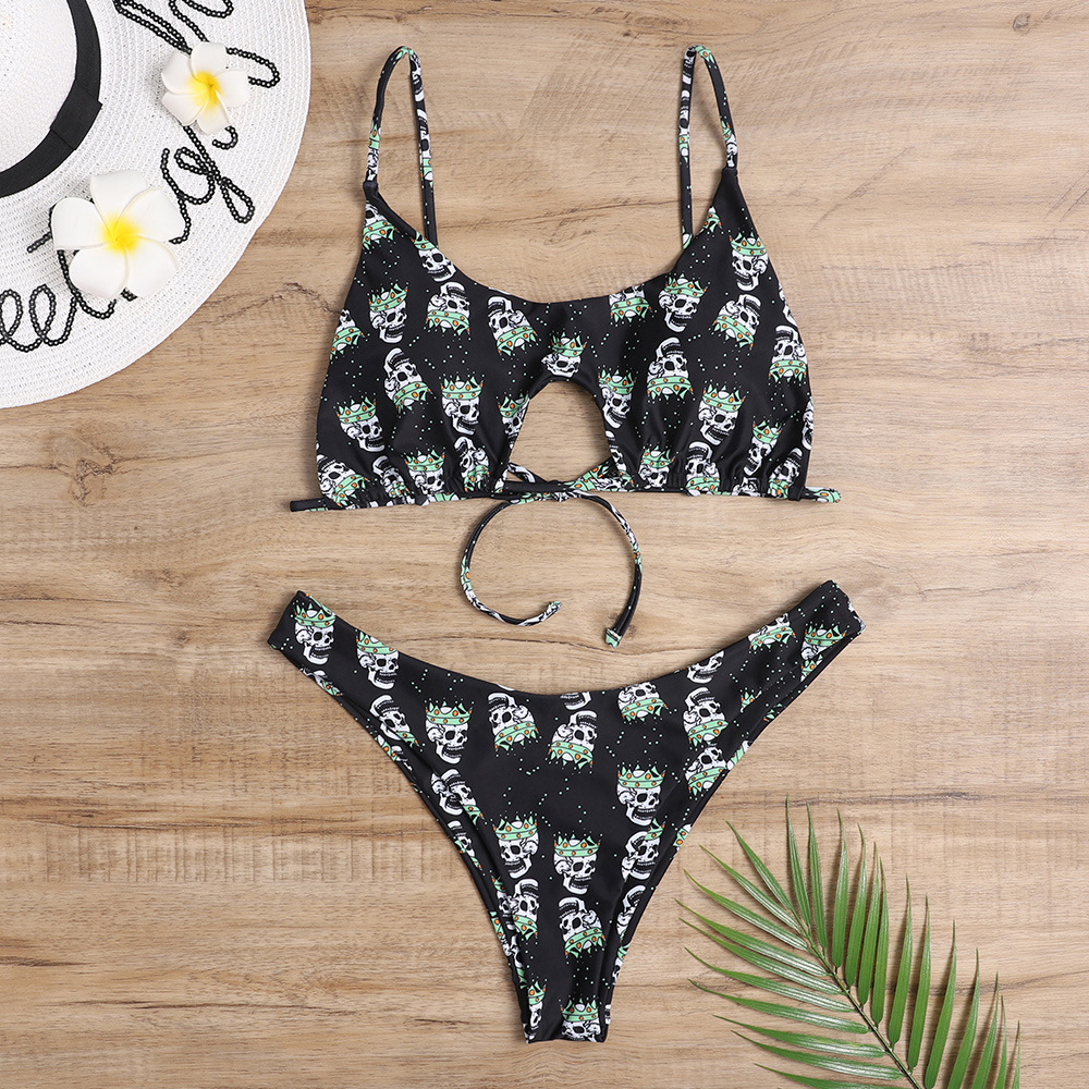 sexy skull print split swimsuit  NSHL23016